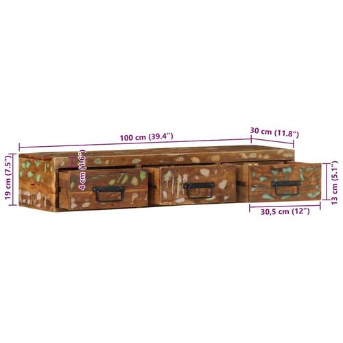 Væghængt tv-skab 100x30x19 cm massivt genbrugstræ