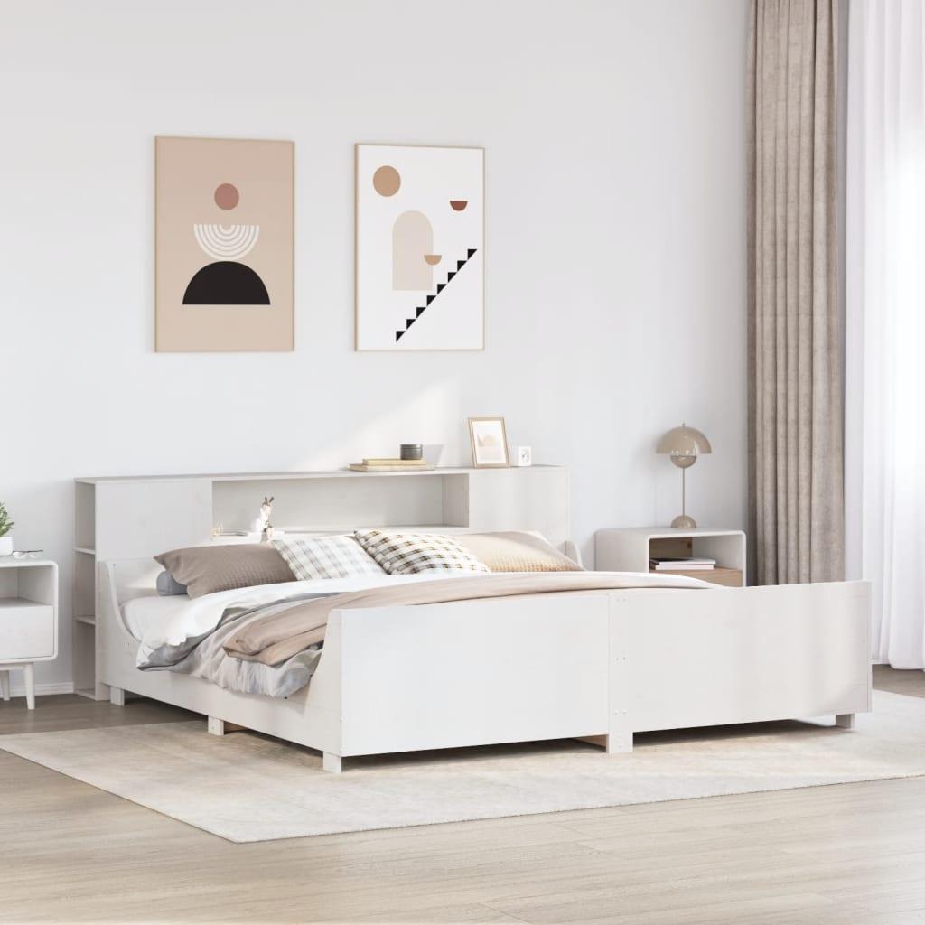 Sengeramme uden madras 200x200 cm massivt fyrretræ hvid billede