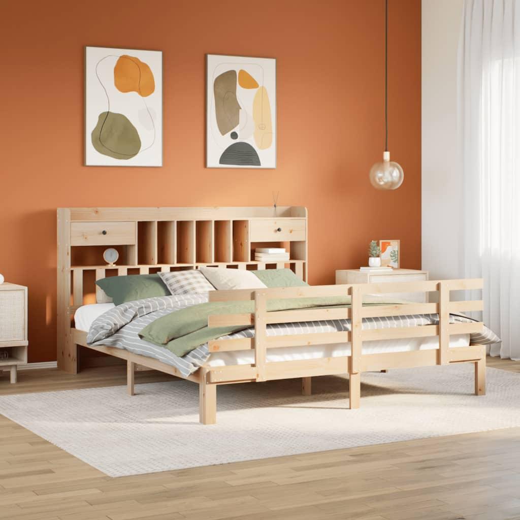 Seng med reol uden madras 180x200 cm massivt fyrretræ billede