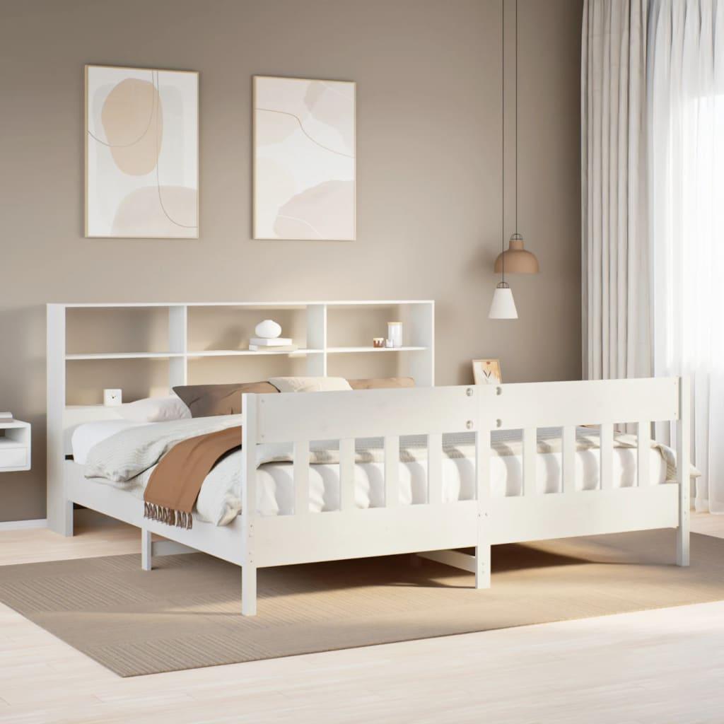 Sengeramme uden madras 180x200 cm massivt fyrretræ hvid billede