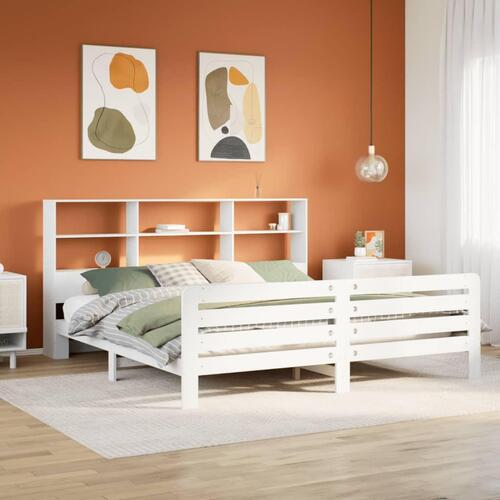 Sengeramme uden madras 200x200 cm massivt fyrretræ hvid