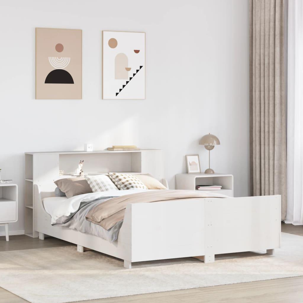 Sengeramme uden madras 135x190 cm massivt fyrretræ hvid billede