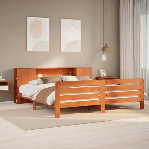 Sengeramme uden madras 200x200 cm massivt fyrretræ gyldenbrun
