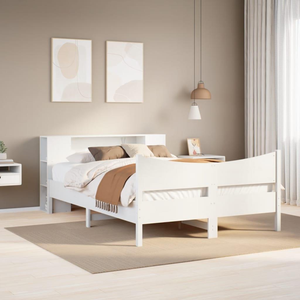 Sengeramme uden madras 140x200 cm massivt fyrretræ hvid billede