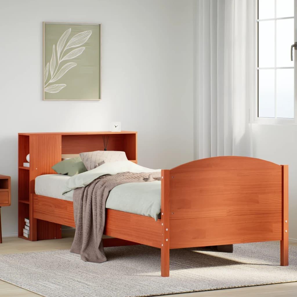 Seng med reol uden madras 100x200cm massivt fyrretræ gyldenbrun billede