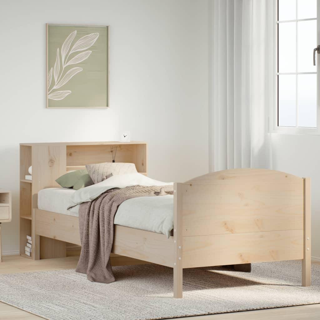 Seng med reol uden madras 75x190 cm massivt fyrretræ billede