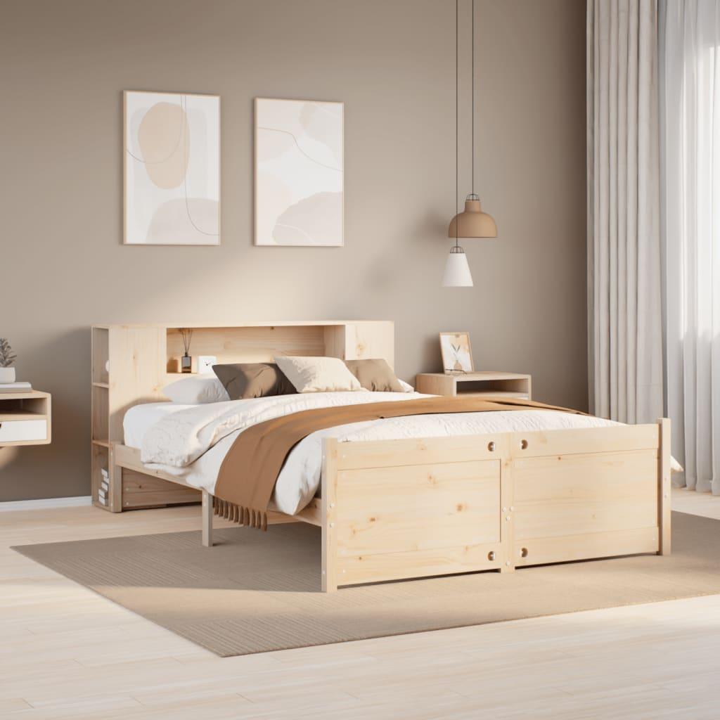 Seng med reol uden madras 135x190 cm massivt fyrretræ billede