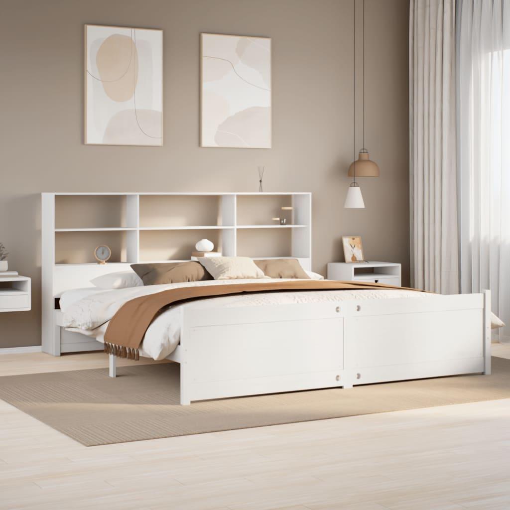Seng med reol uden madras 180x200 cm massivt fyrretræ hvid billede