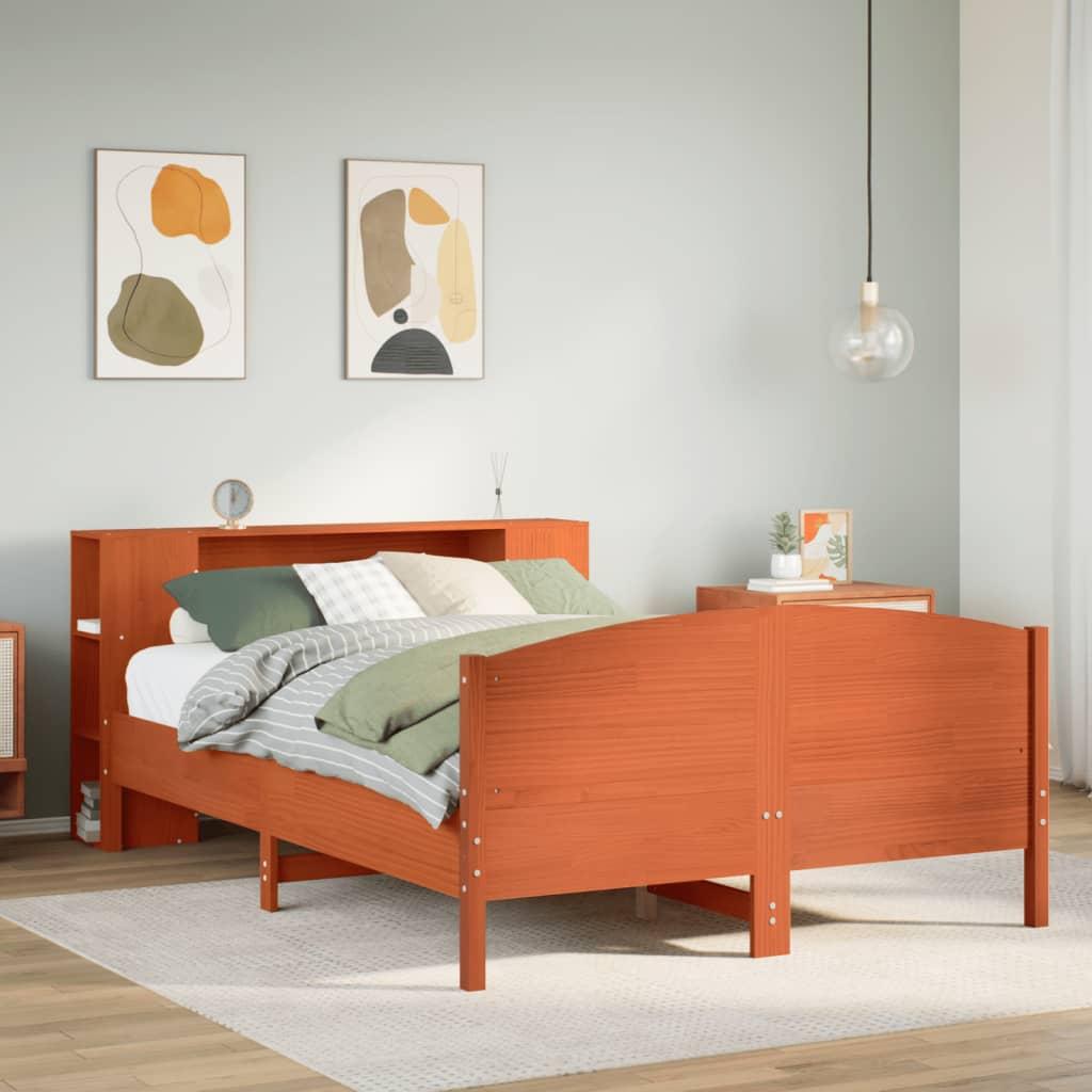 Seng med reol uden madras 160x200cm massivt fyrretræ gyldenbrun billede