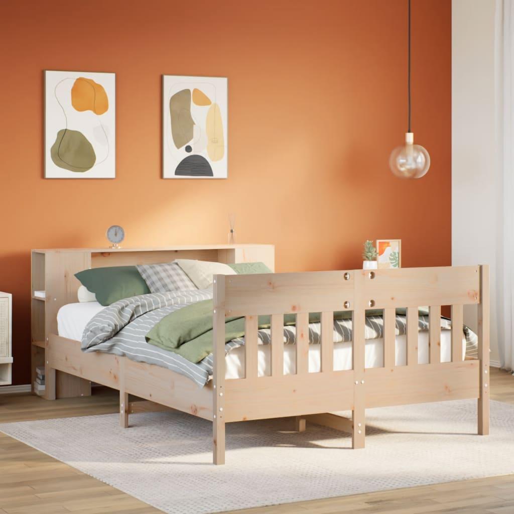 Seng med reol uden madras 135x190 cm massivt fyrretræ billede