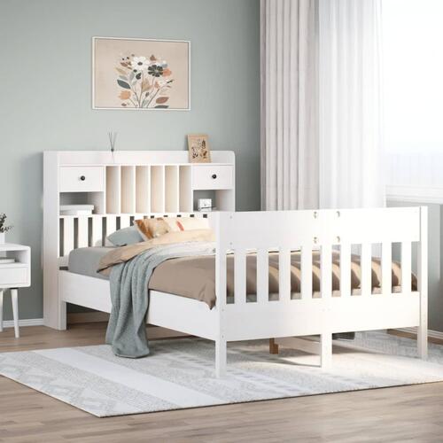 Sengeramme uden madras 135x190 cm massivt fyrretræ hvid