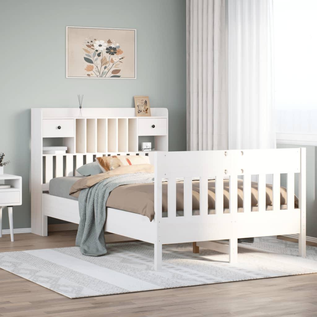 Sengeramme uden madras 135x190 cm massivt fyrretræ hvid