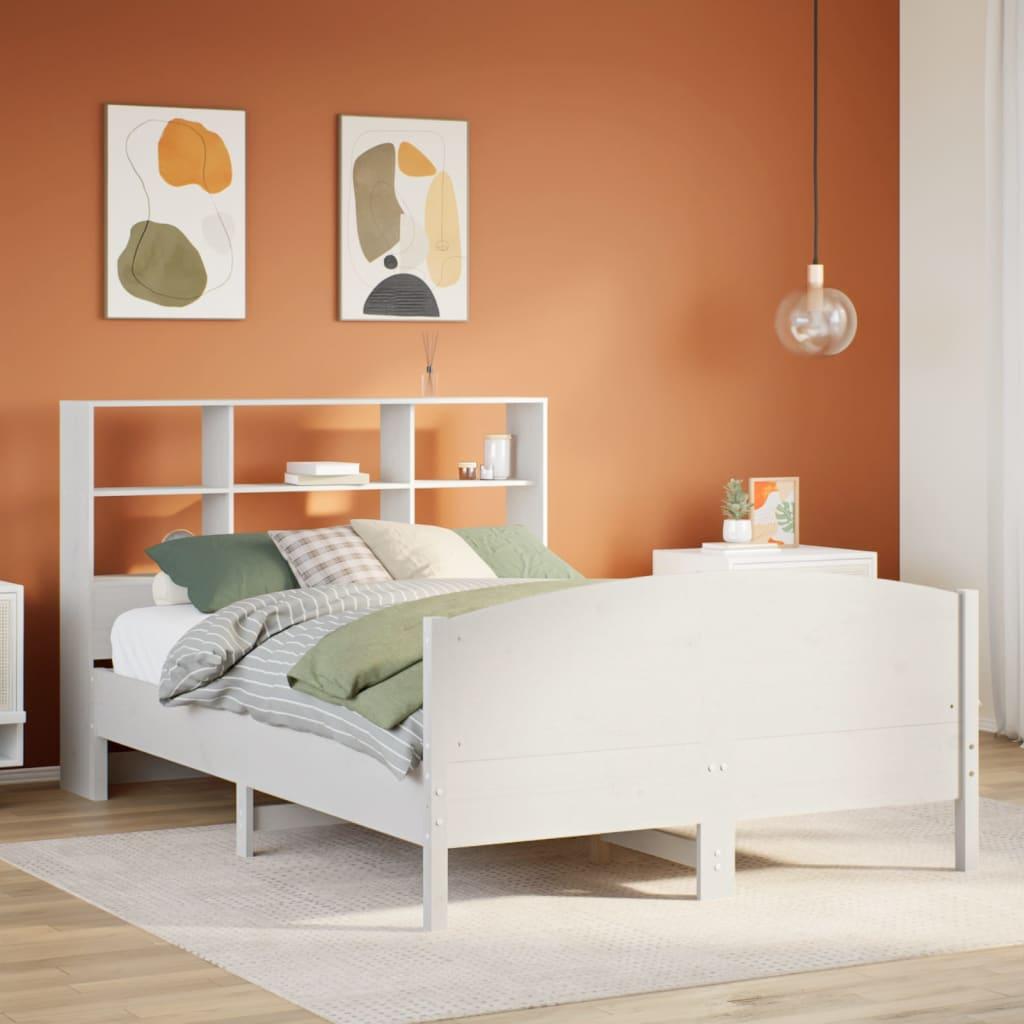 Seng med reol uden madras 140x200 cm - massivt fyrretræ, hvid billede