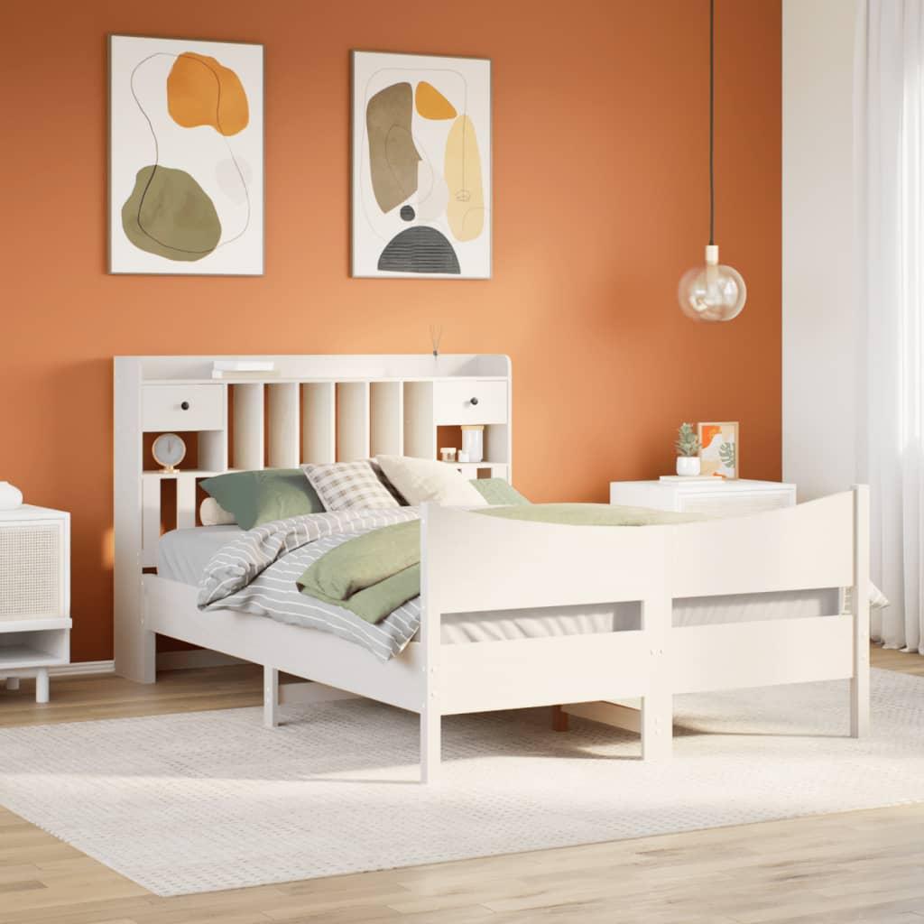 Sengeramme uden madras 140x190 cm massivt fyrretræ hvid billede