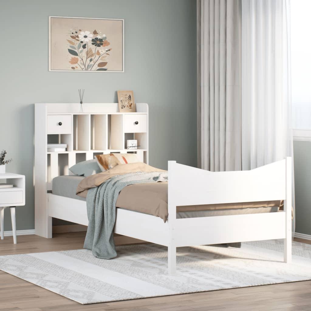 Sengeramme uden madras 75x190 cm massivt fyrretræ hvid billede
