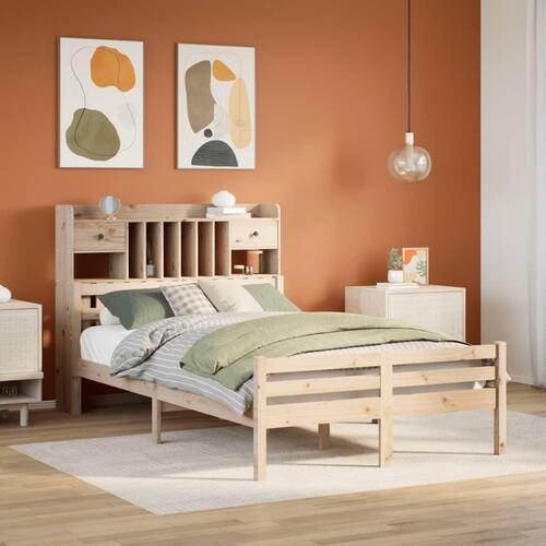 Seng med reol uden madras 135x190 cm massivt fyrretræ