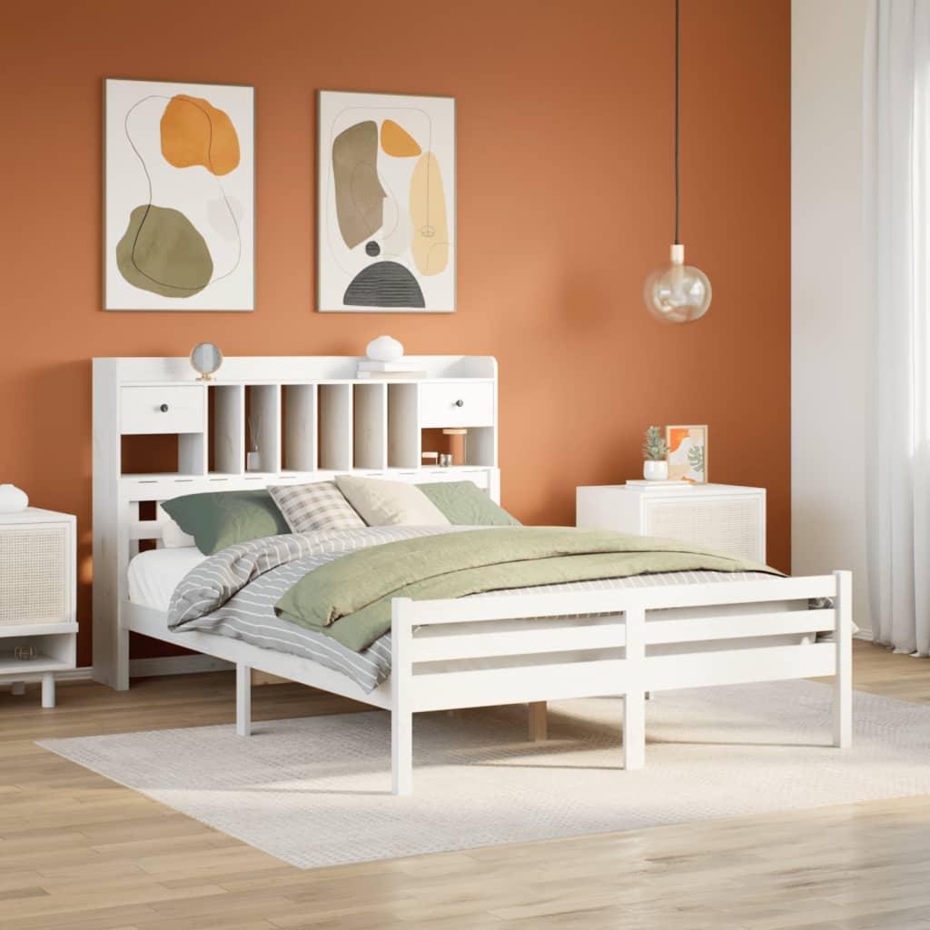 Seng med reol 140x200 cm - massivt fyrretræ, hvid billede