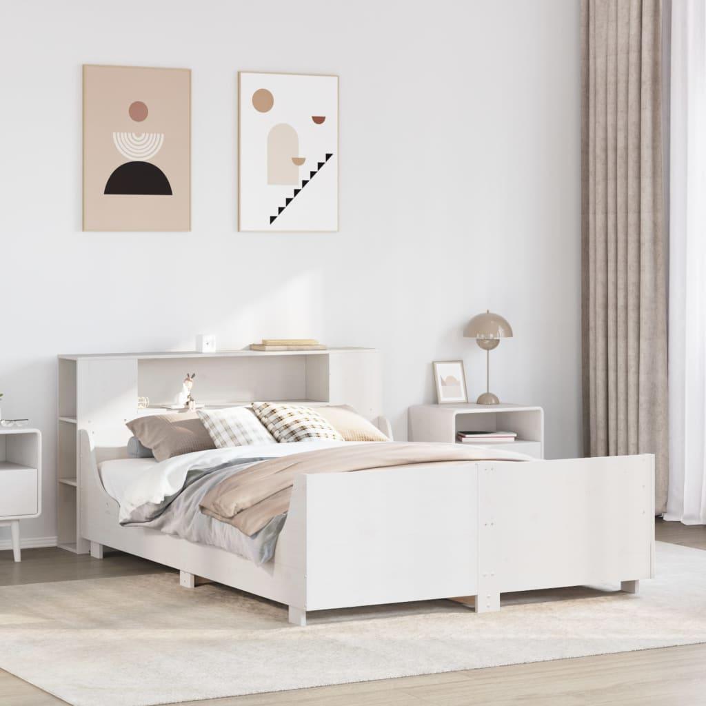 Sengeramme uden madras 150x200 cm massivt fyrretræ hvid billede