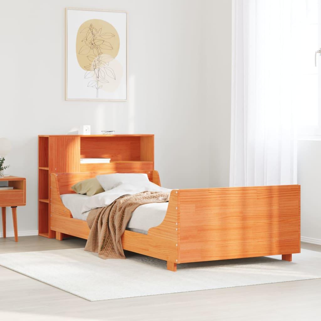 Sengeramme uden madras 100x200 cm massivt fyrretræ gyldenbrun billede