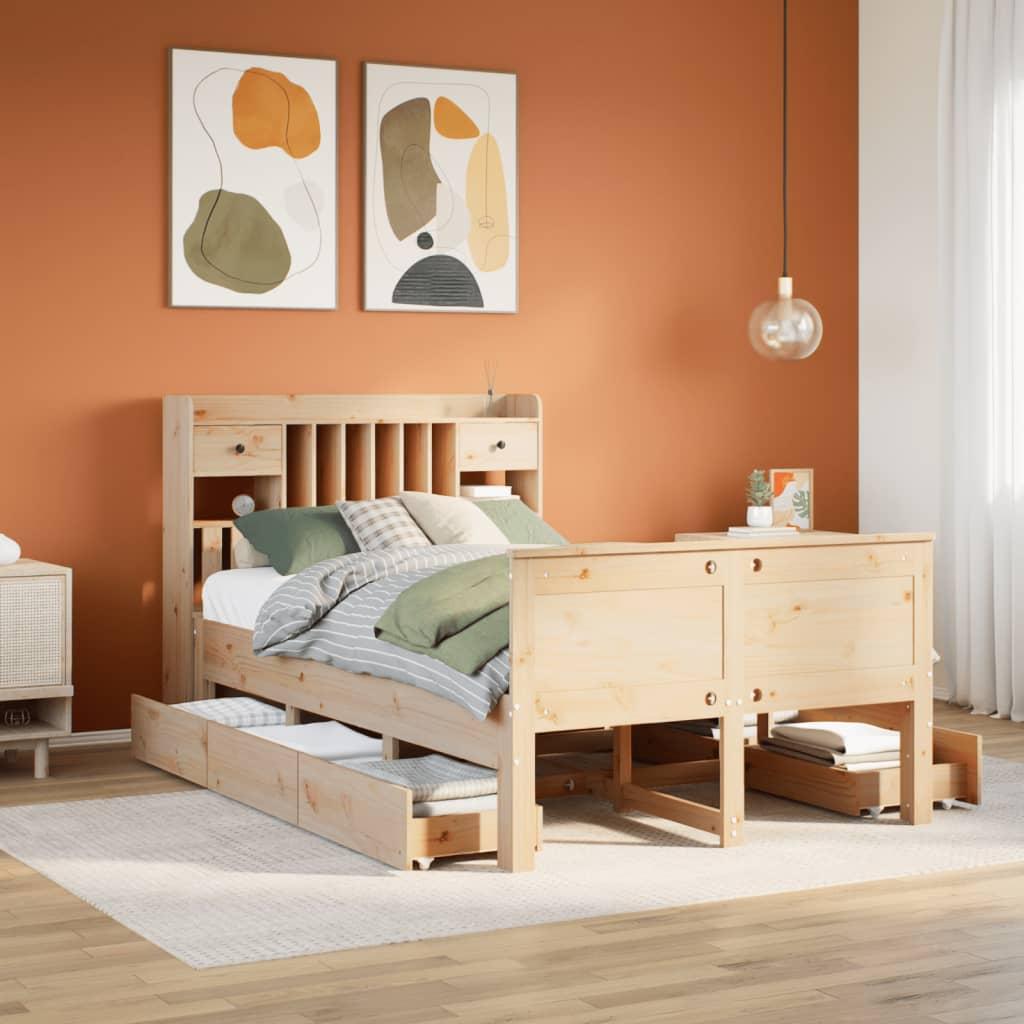 Seng med reol uden madras 135x190 cm massivt fyrretræ