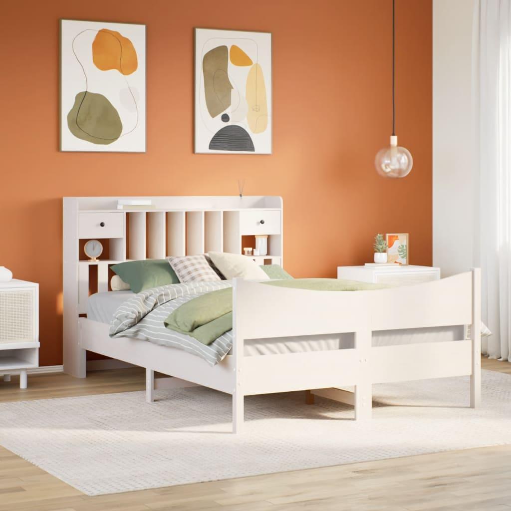 Sengeramme uden madras 140x200 cm massivt fyrretræ hvid billede