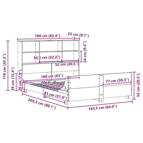 Sengeramme uden madras 160x200 cm massivt fyrretræ