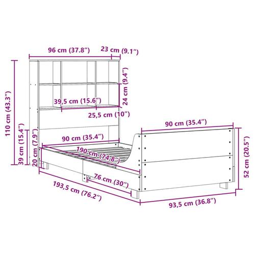 Sengeramme uden madras 90x190 cm massivt fyrretræ