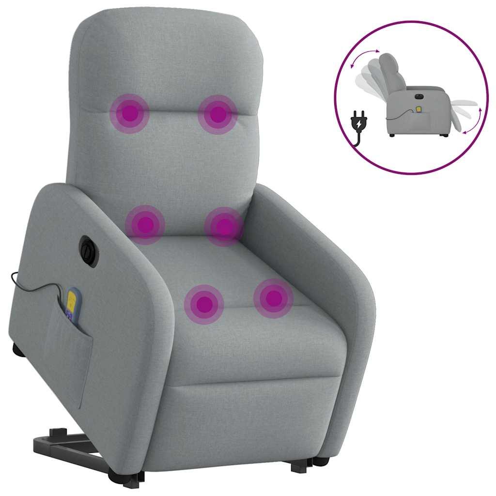 Elektrisk massagestol med løftefunktion stof lysegrå