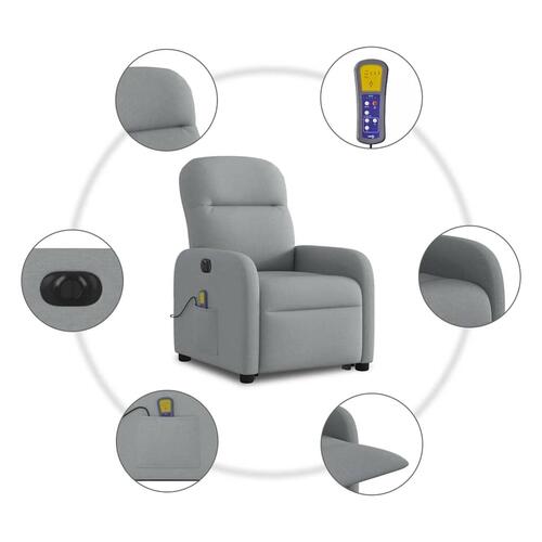 Elektrisk massagestol med løftefunktion stof lysegrå
