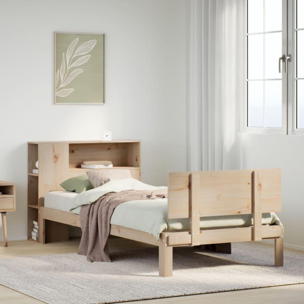 Seng med reol uden madras 75x190 cm i massivt fyrretræ