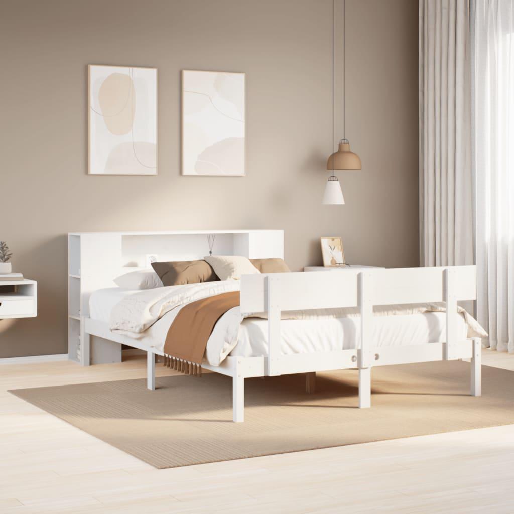 Seng med reol uden madras 120×190 cm - massivt fyrretræ, hvid billede