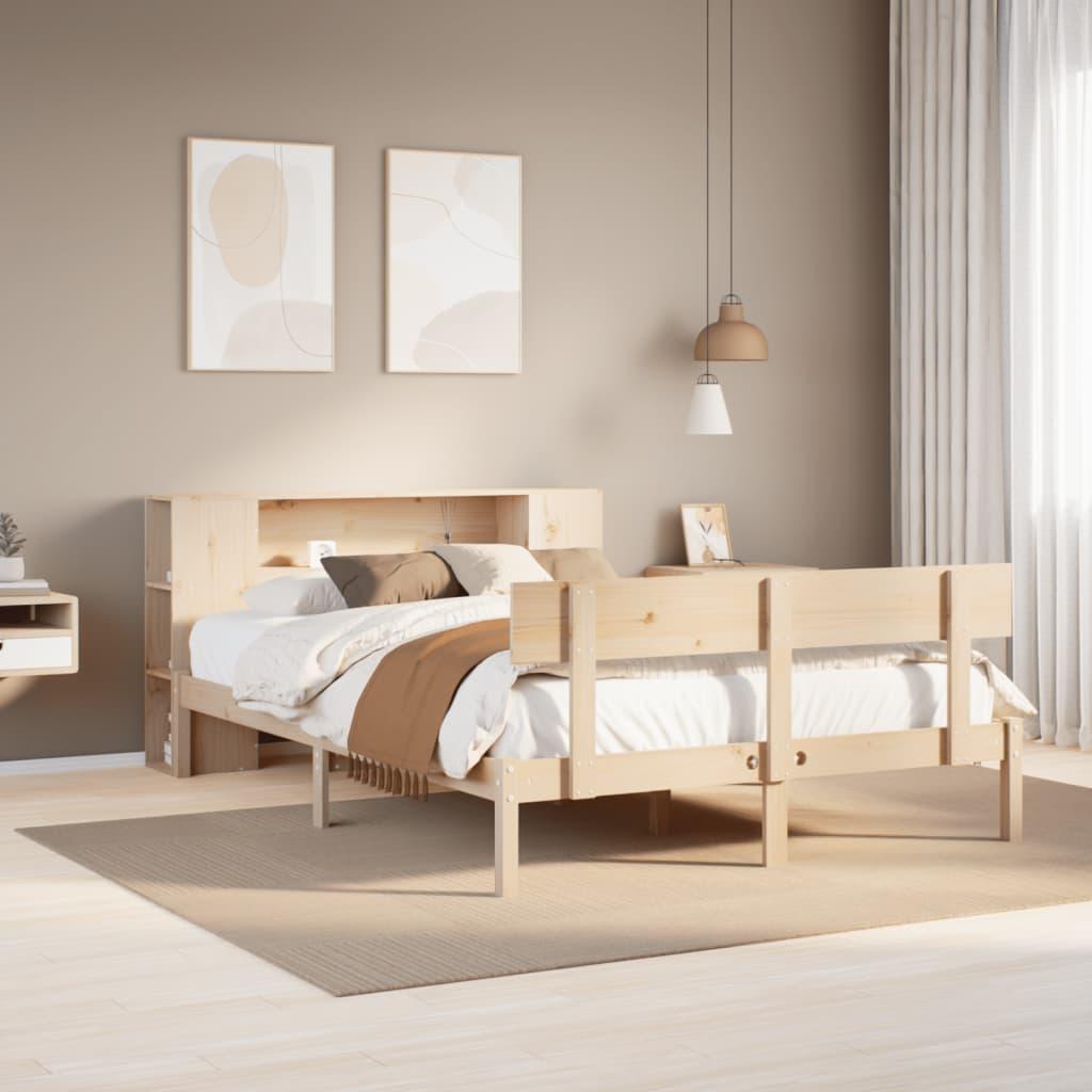 Seng med reol uden madras 160x200 cm massivt fyrretræ billede