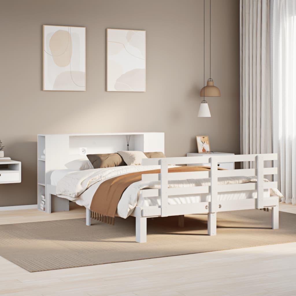 Seng med reol uden madras 140x200 cm massivt fyrretræ hvid billede