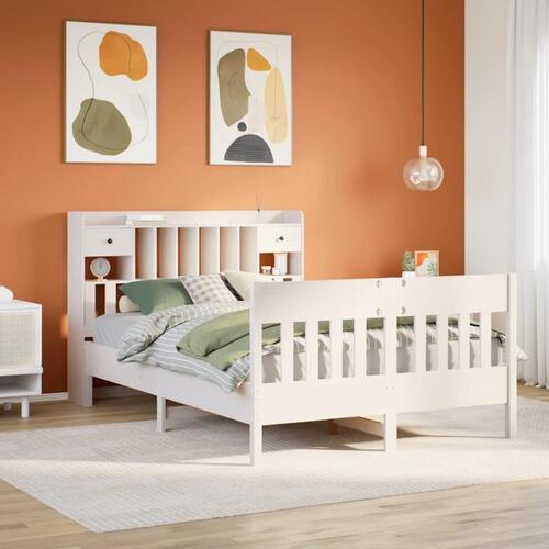 Sengeramme uden madras 140x190 cm massivt fyrretræ hvid