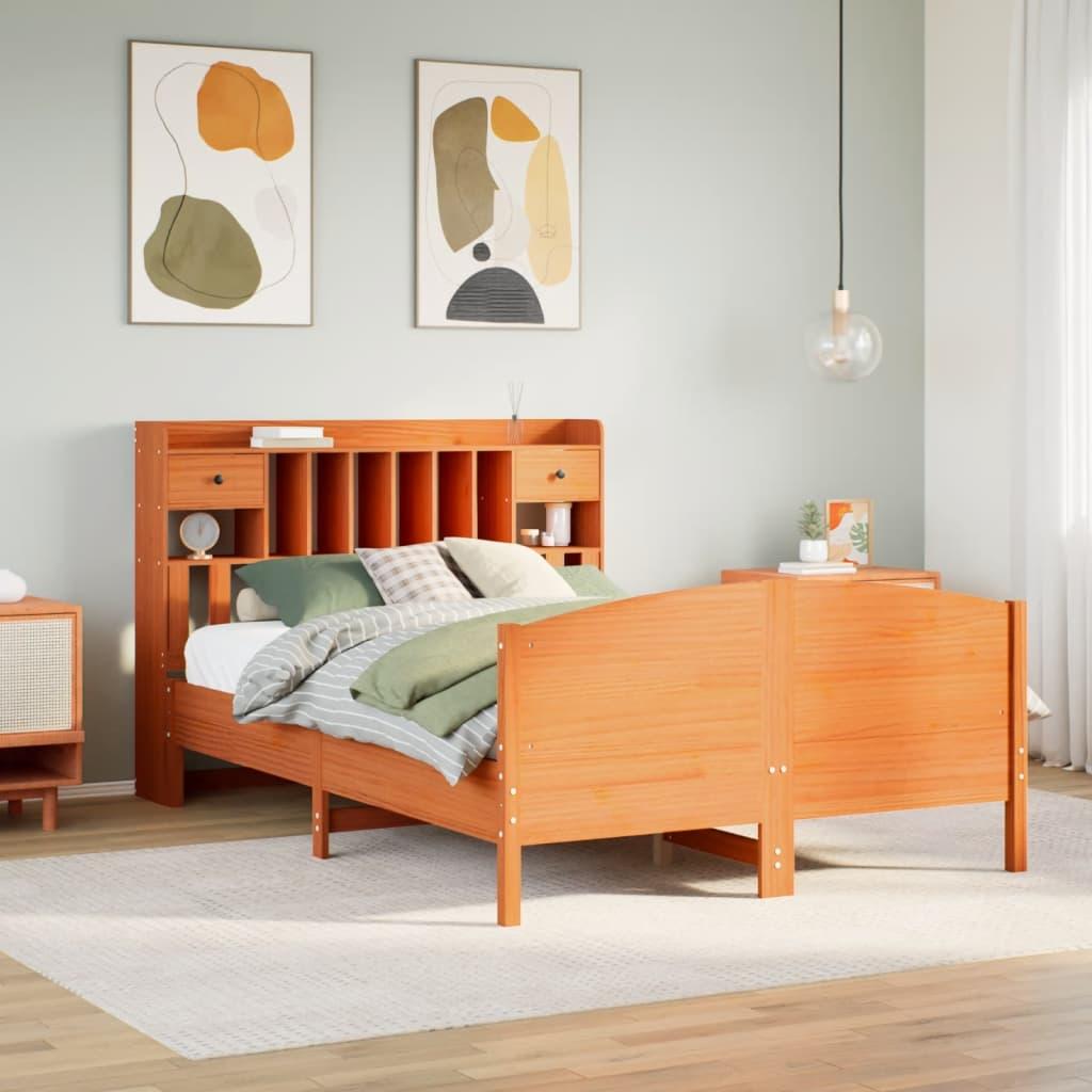 Seng med reol uden madras 150x200cm massivt fyrretræ gyldenbrun billede