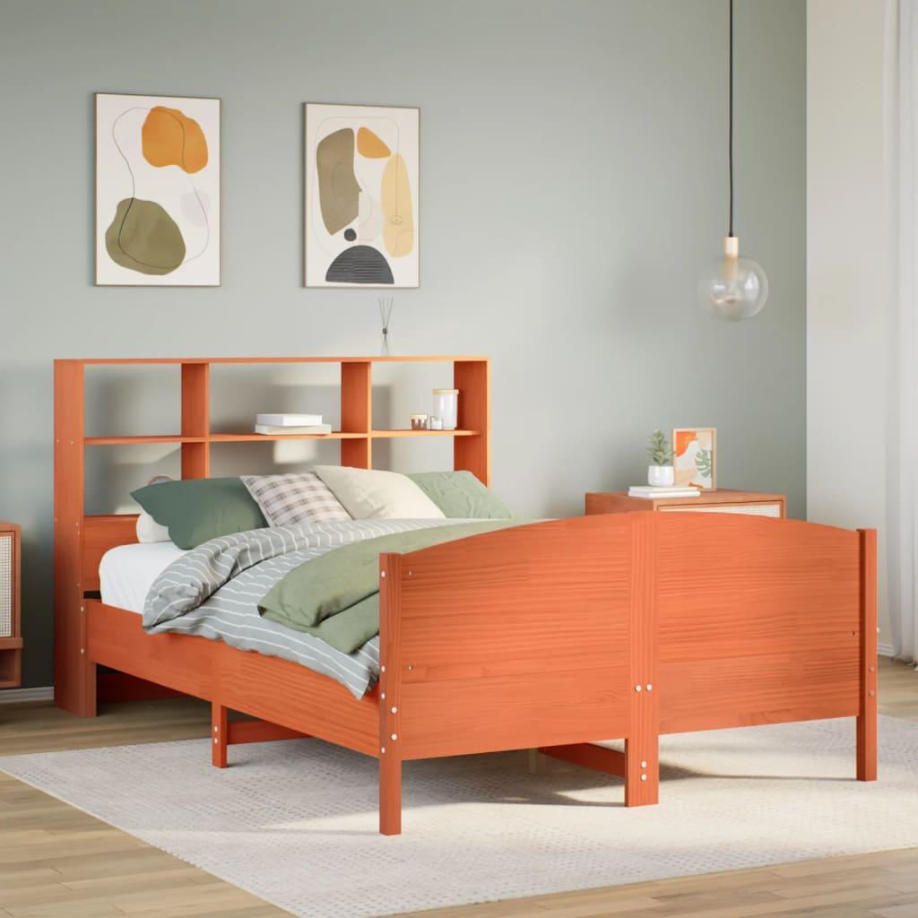Seng med reol uden madras 160x200cm massivt fyrretræ gyldenbrun billede