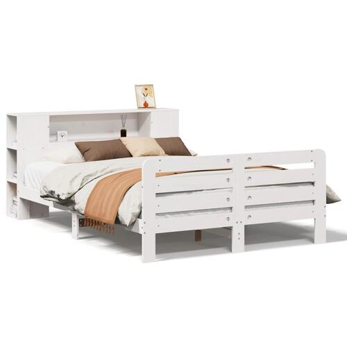 Sengeramme uden madras 140x190 cm massivt fyrretræ hvid