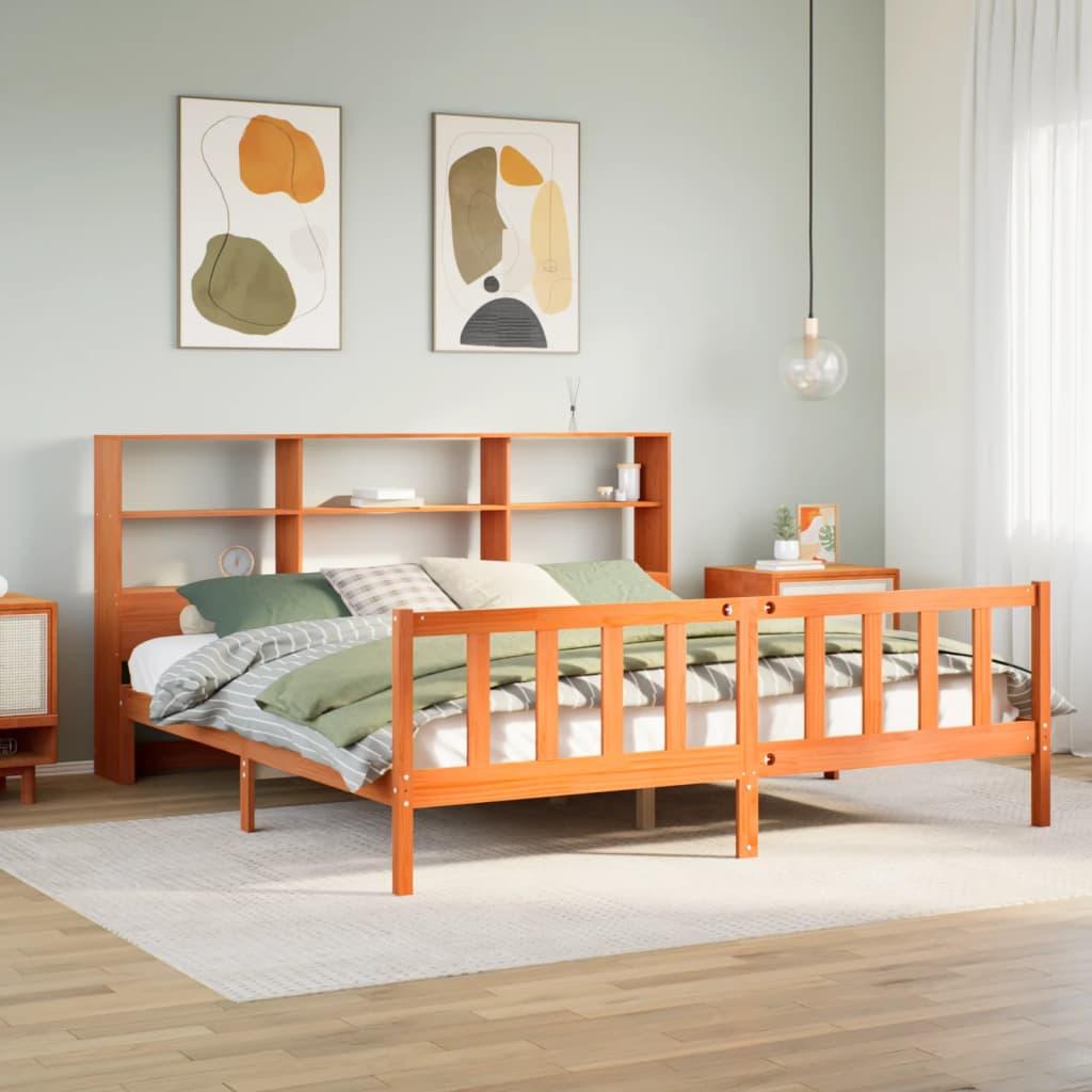 Seng med reol uden madras 180x200 cm i massivt fyrretræ gyldenbrun