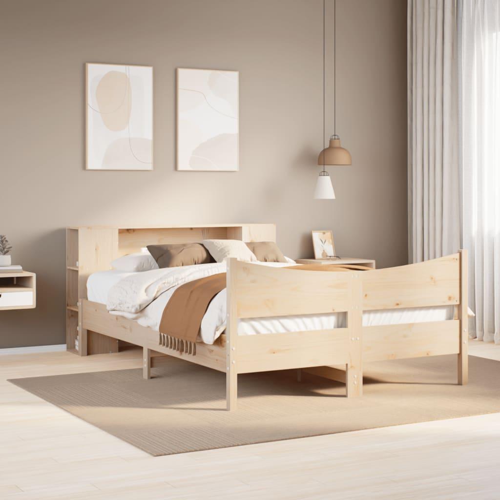 Sengeramme uden madras 135x190 cm massivt fyrretræ hvid billede