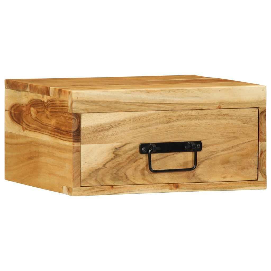 Væghængt sengebord i massivt akacietræ med skuffe 40 x 30 x 19 cm billede