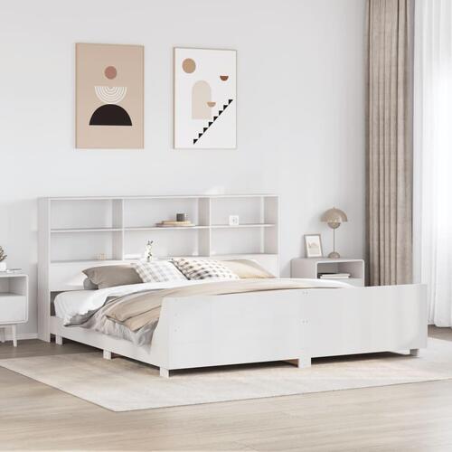 Sengeramme uden madras 200x200 cm massivt fyrretræ hvid