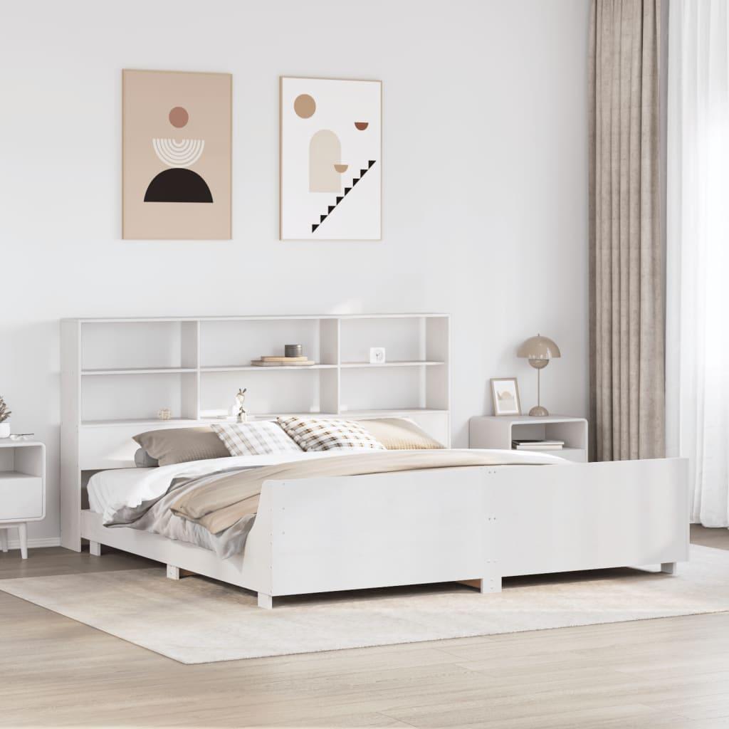 Sengeramme uden madras 200x200 cm massivt fyrretræ hvid