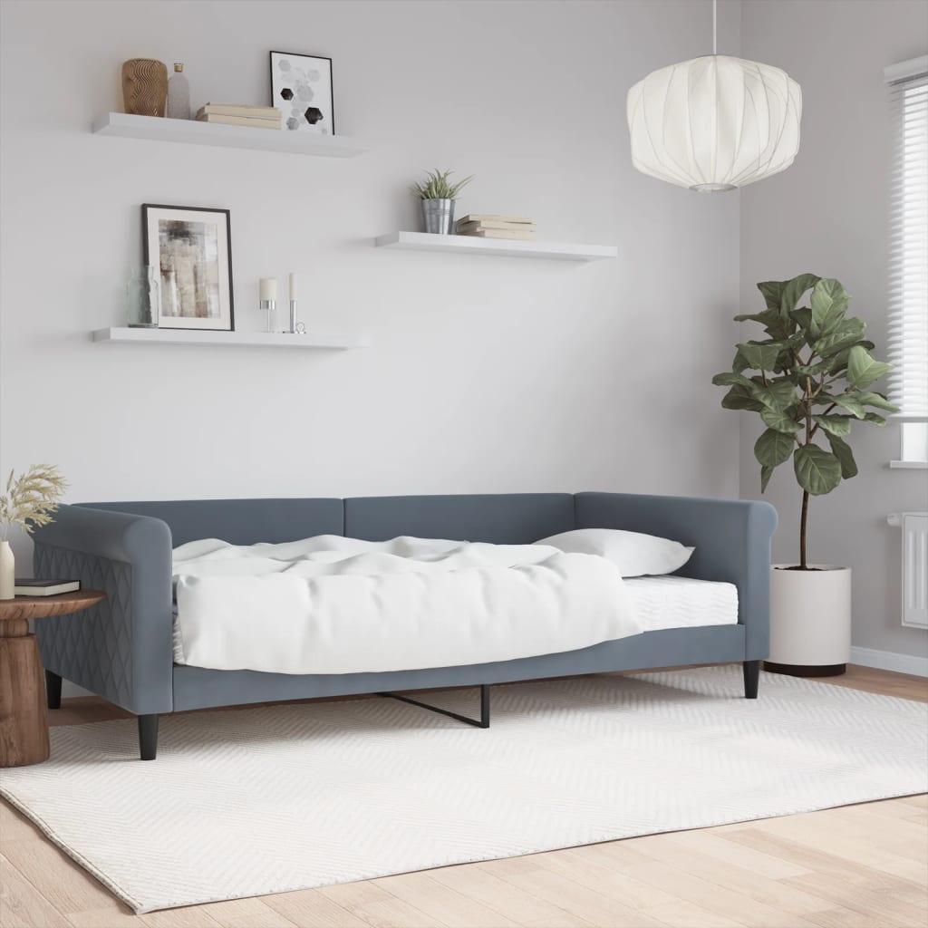 Daybed med madras 100x200 cm velour mørkegrå billede