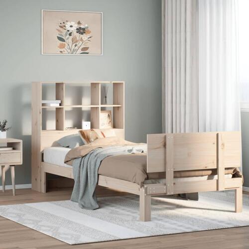 Seng med reol uden madras 75x190 cm massivt fyrretræ