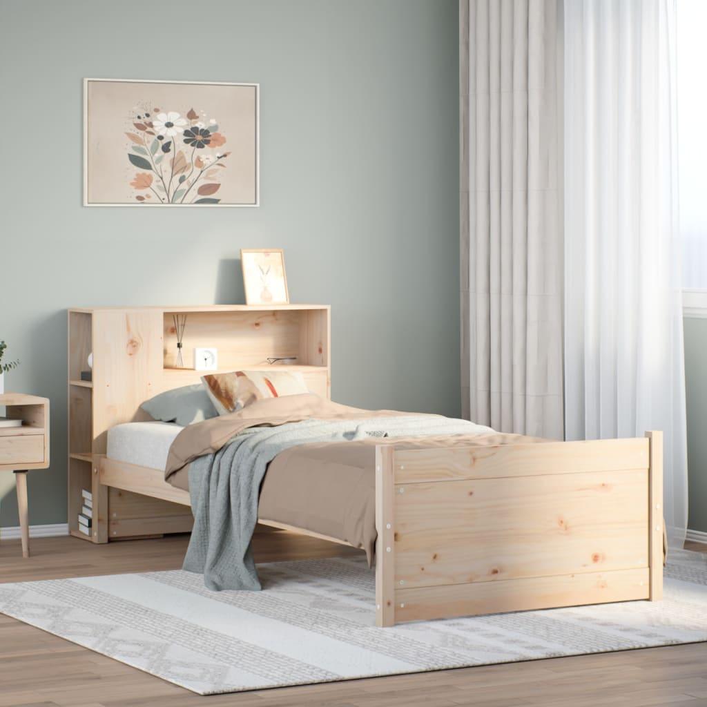 Seng med reol uden madras 75x190 cm massivt fyrretræ billede