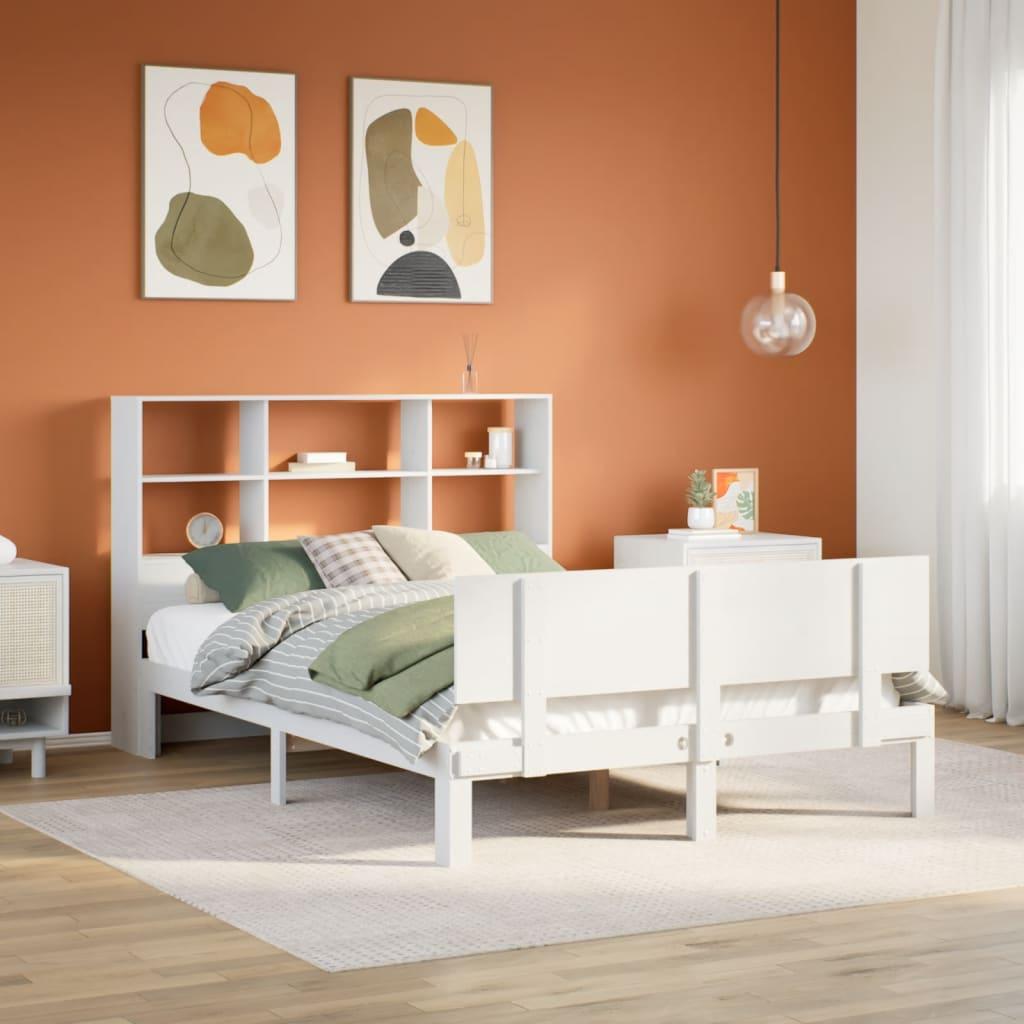 Seng med reol uden madras 140x200 cm massivt fyrretræ hvid billede