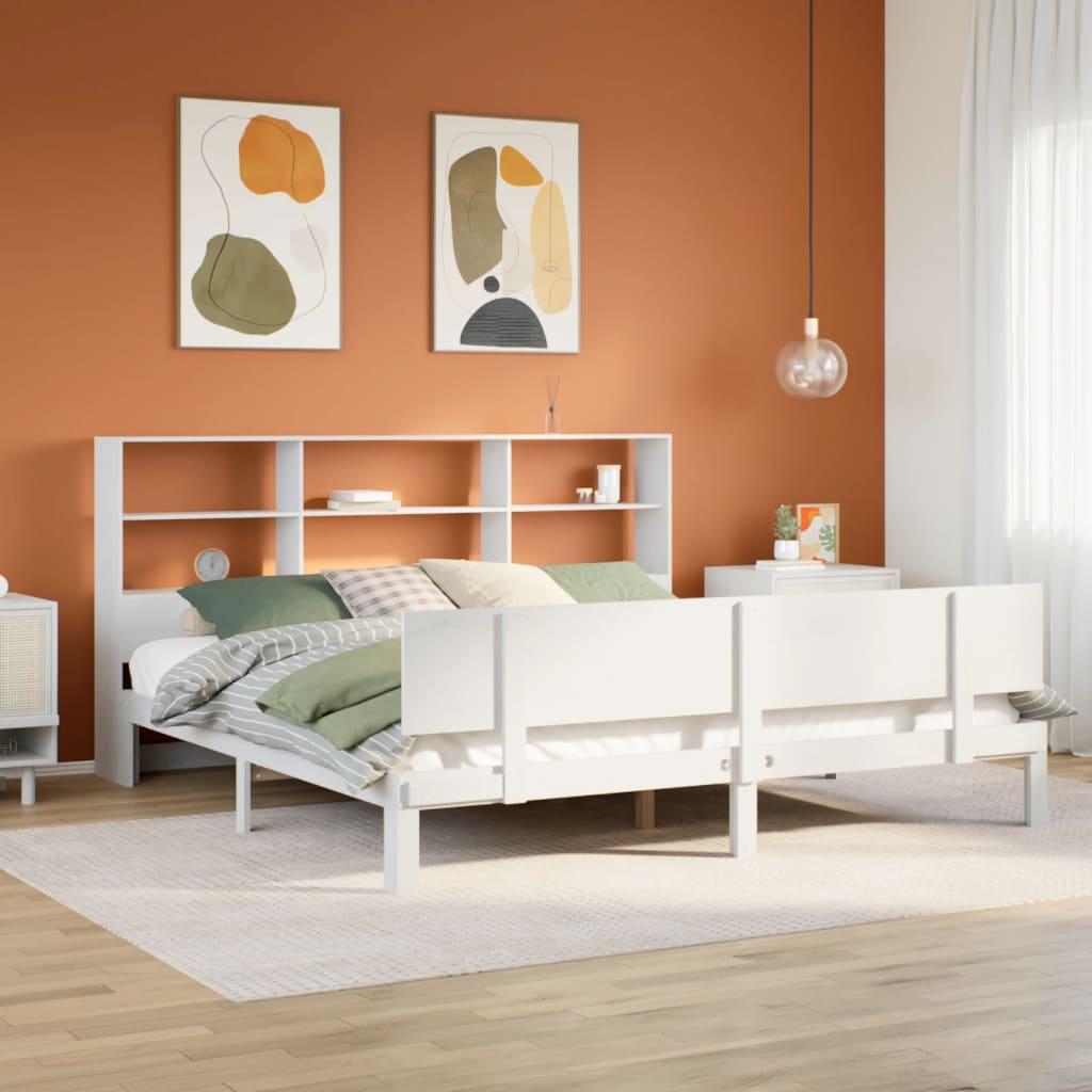 Seng med reol 180x200 cm i massivt fyrretræ hvid