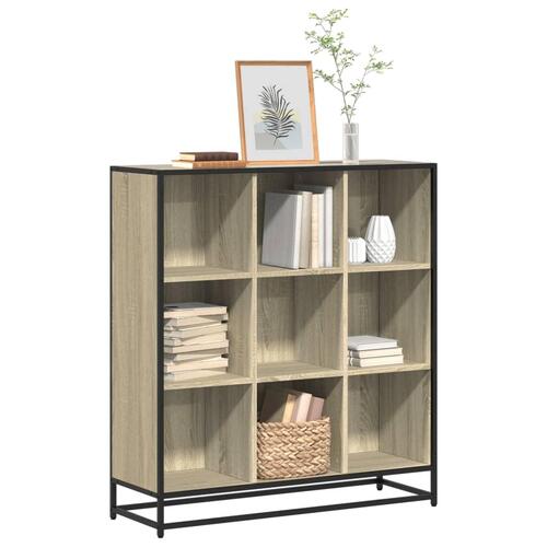 Bogreol 97,5x33x107,5 cm konstrueret træ og metal sonoma-eg