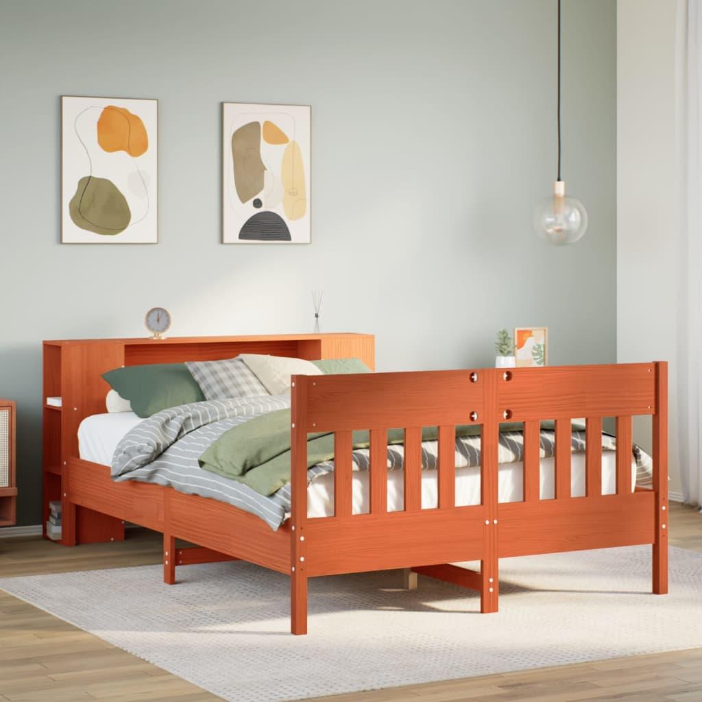 Seng med reol 140x200 cm - massivt fyrretræ, gyldenbrun (uden madras) billede