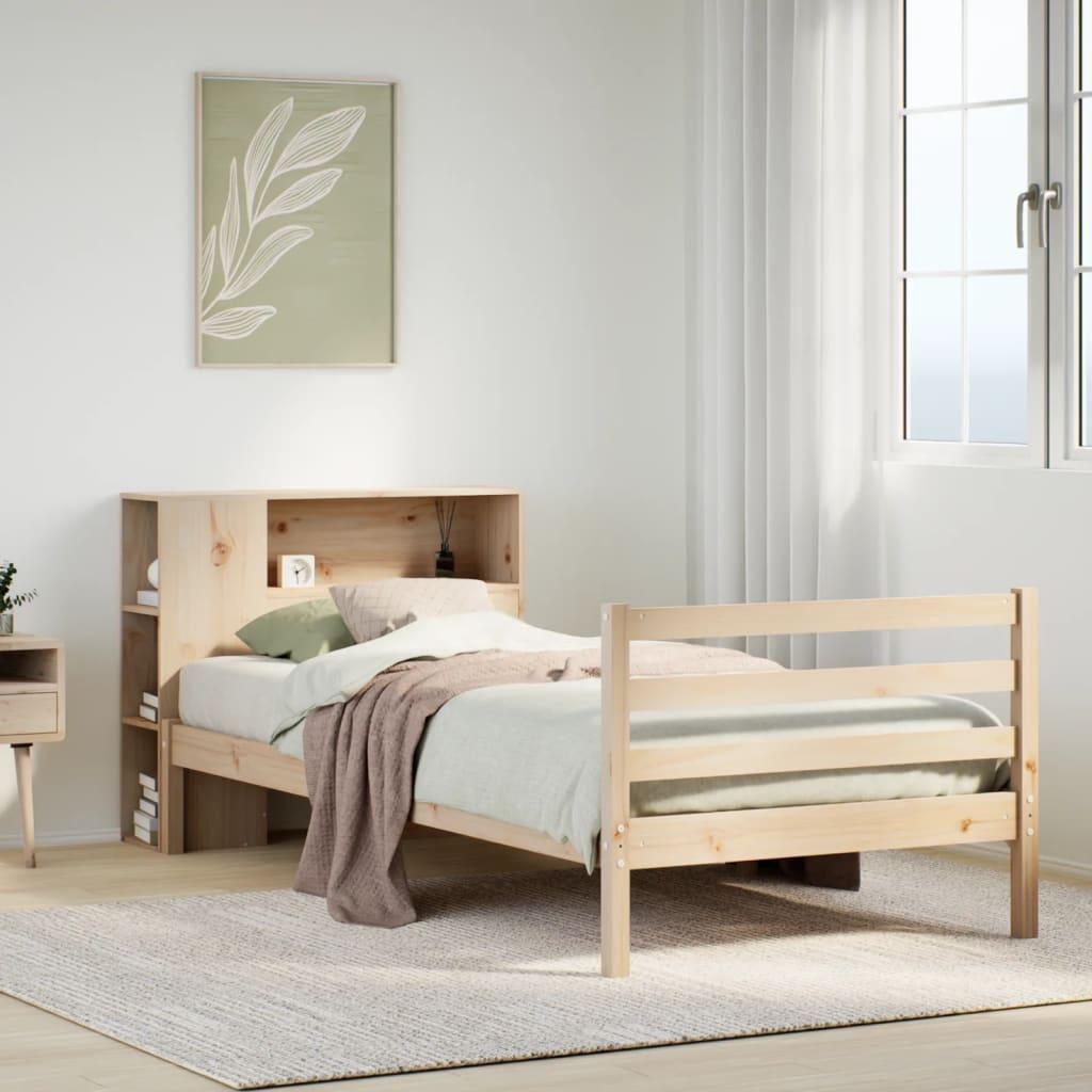 Seng med reol uden madras 75x190 cm i massivt fyrretræ